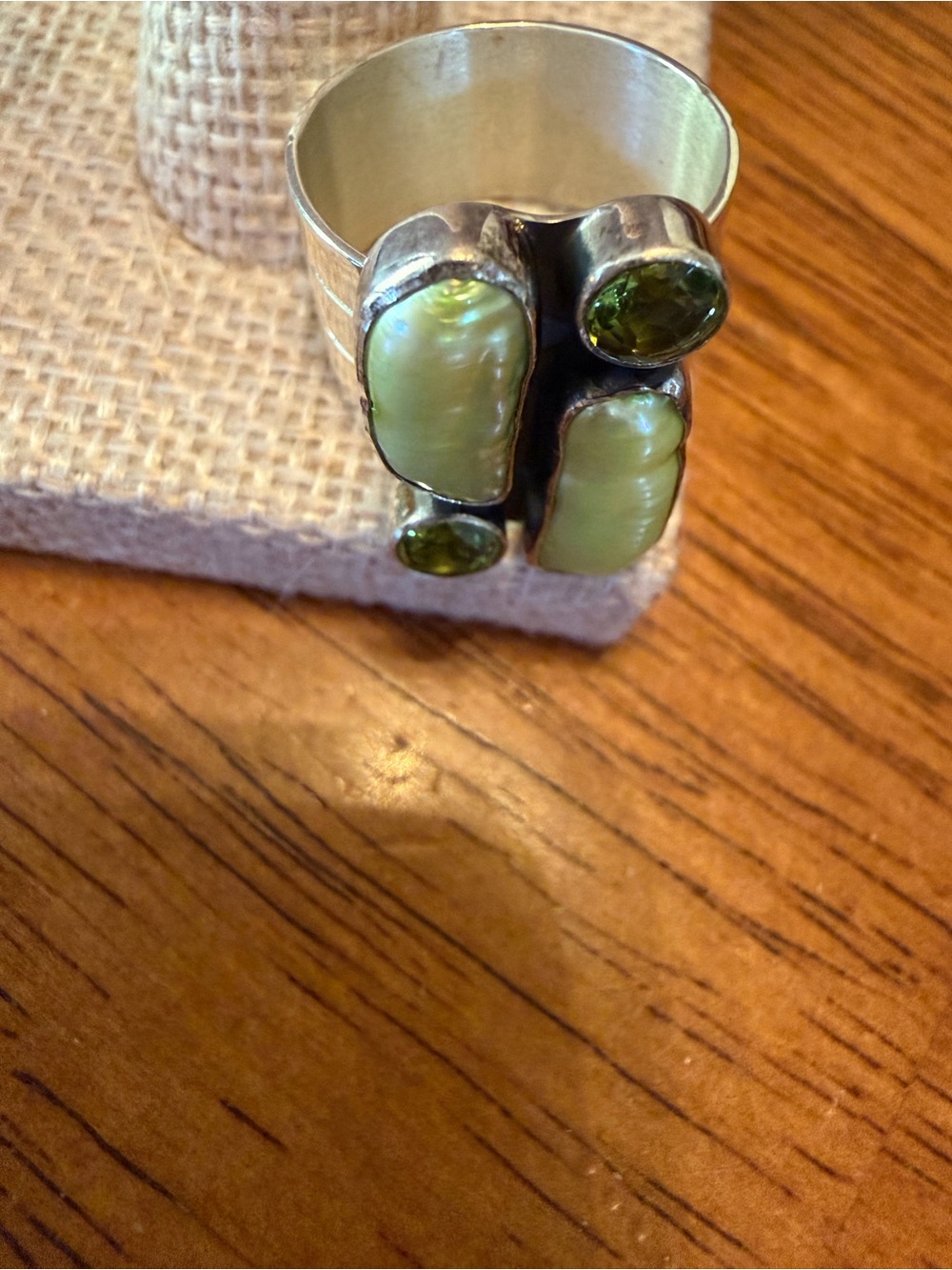 Jay King Green Pearlized Stone Ring and Earring Set 925 - Picture 8 of 9